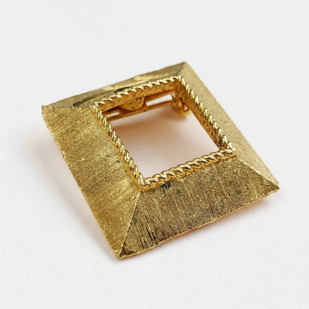 Square frame brooch gold, modern picture frame pin for women
